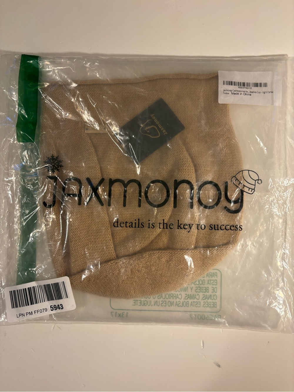 Jaxmonoy Cashmere Blend Knit Beanie Hat - Tan